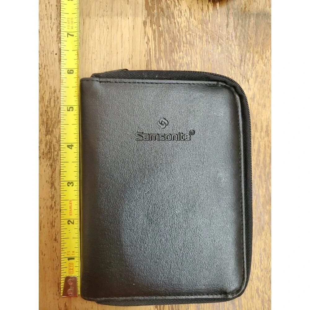 Vintage Samsonite Black Leather Travel Wallet Card Passport ID Holder Case Zip